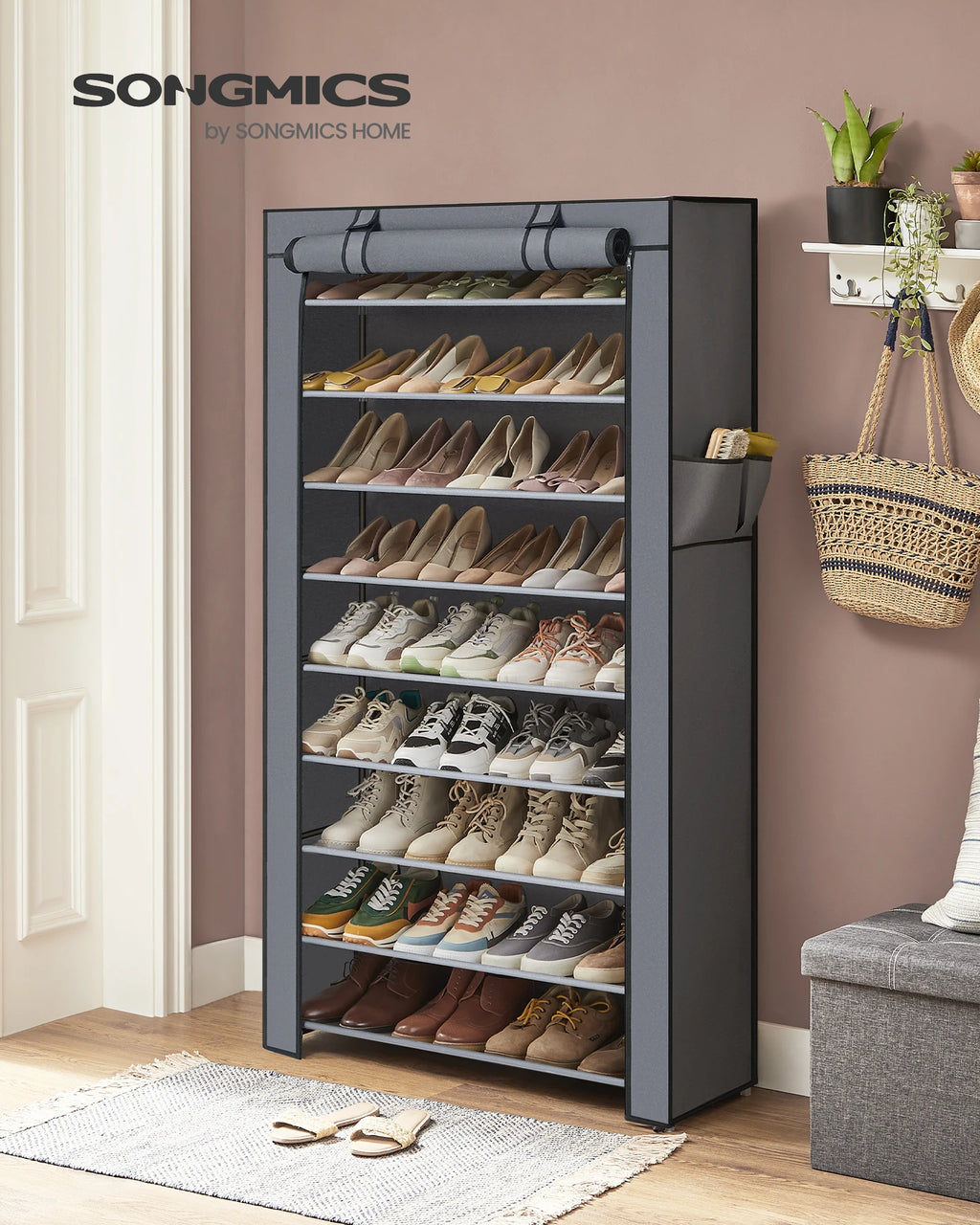 SONGMICS 10-Tier Shoe Rack, Shoe Storage Cabinet with Dustproof Cover, Free-Standing Shoe Storage Organizer for Closet, Entryway