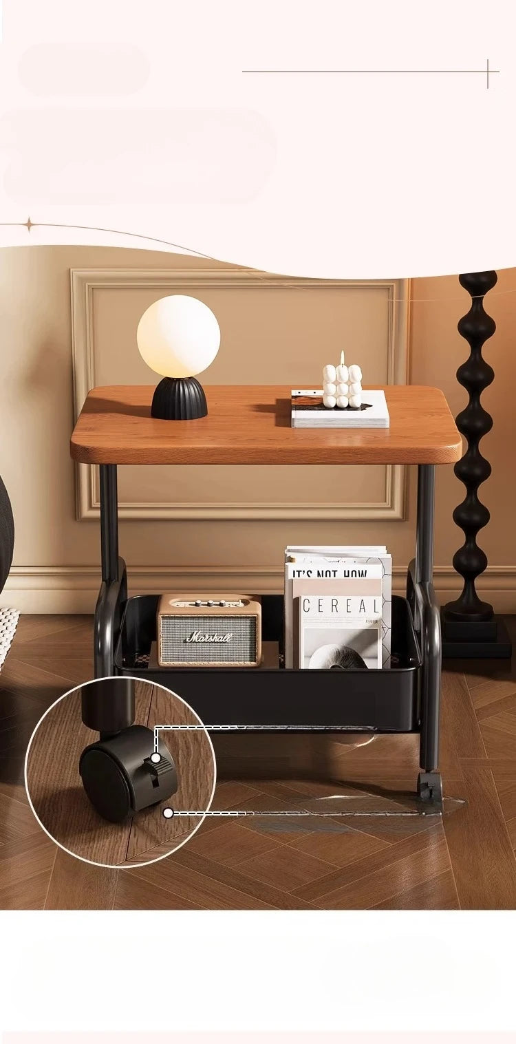  Rolling Laptop Desk & Storage Table - Double-Tier Mobile Stand with Basket, Perfect as Sofa Side Table or Bedroom Nightstand