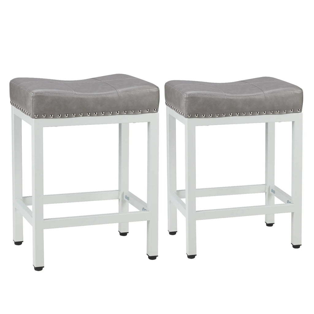 JHK Bar Stools Saddle-Style Pu Leather Upholstered Chair Counter Height Bar Stools with Metal Base Saddle Stools For Kitchen