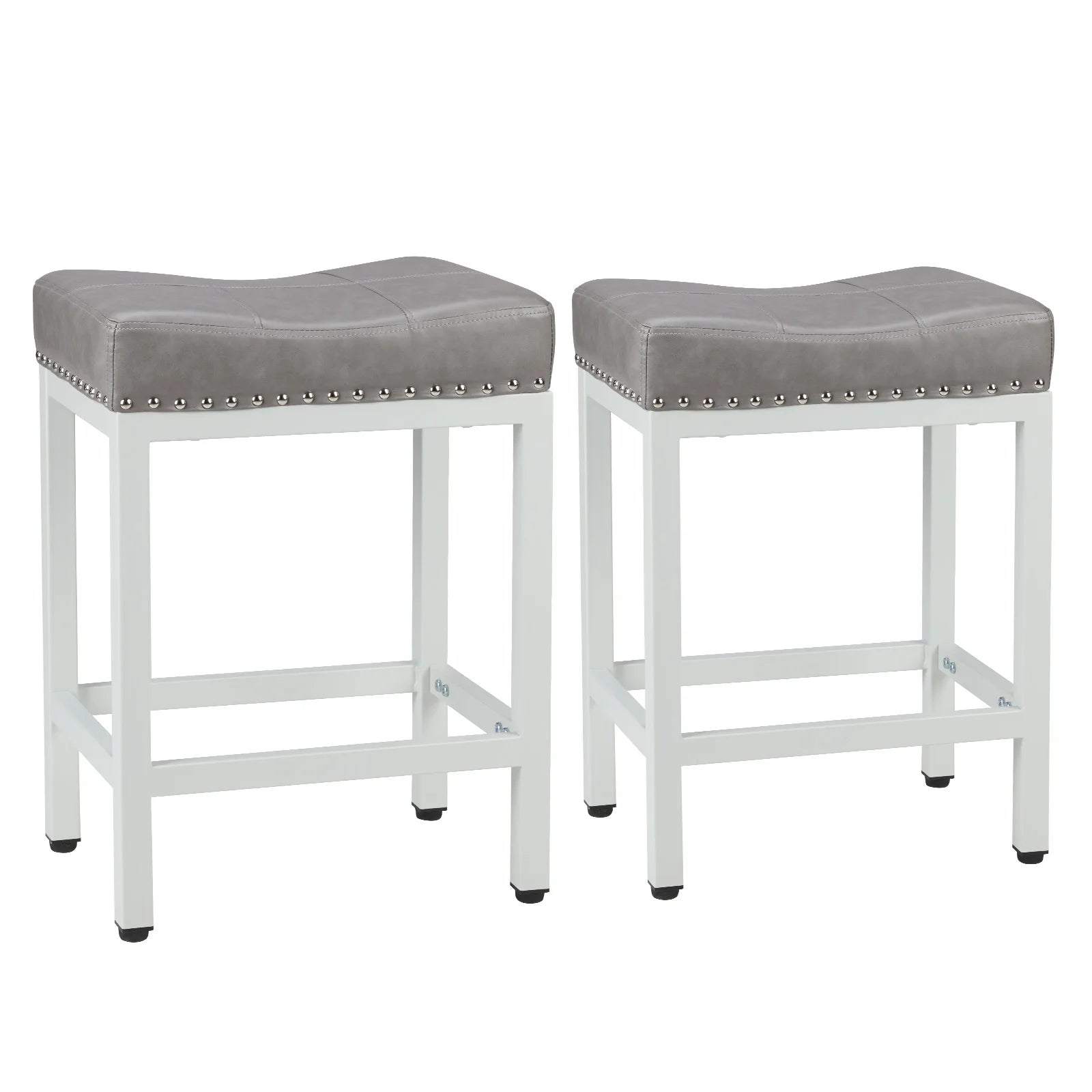 JHK Bar Stools Saddle-Style Pu Leather Upholstered Chair Counter Height Bar Stools with Metal Base Saddle Stools For Kitchen