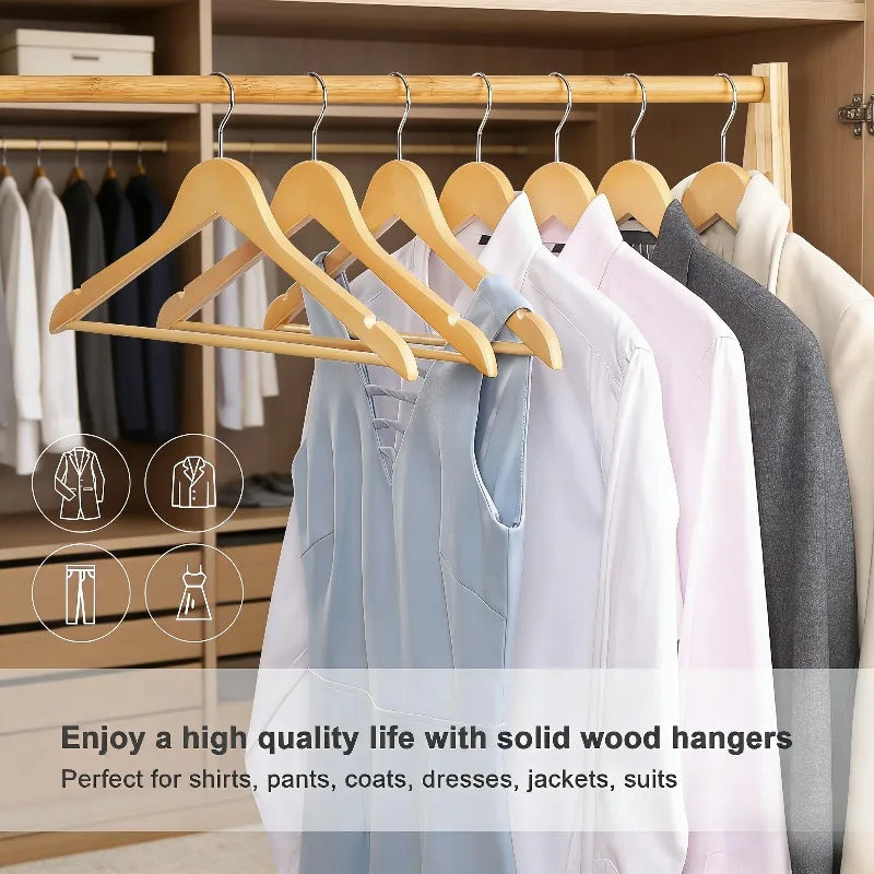 20pcs Non-Slip Wooden Clothes Hangers with Grooves, Solid Wood Clothing Rack for Wardrobe Bedroom & Clothing Store