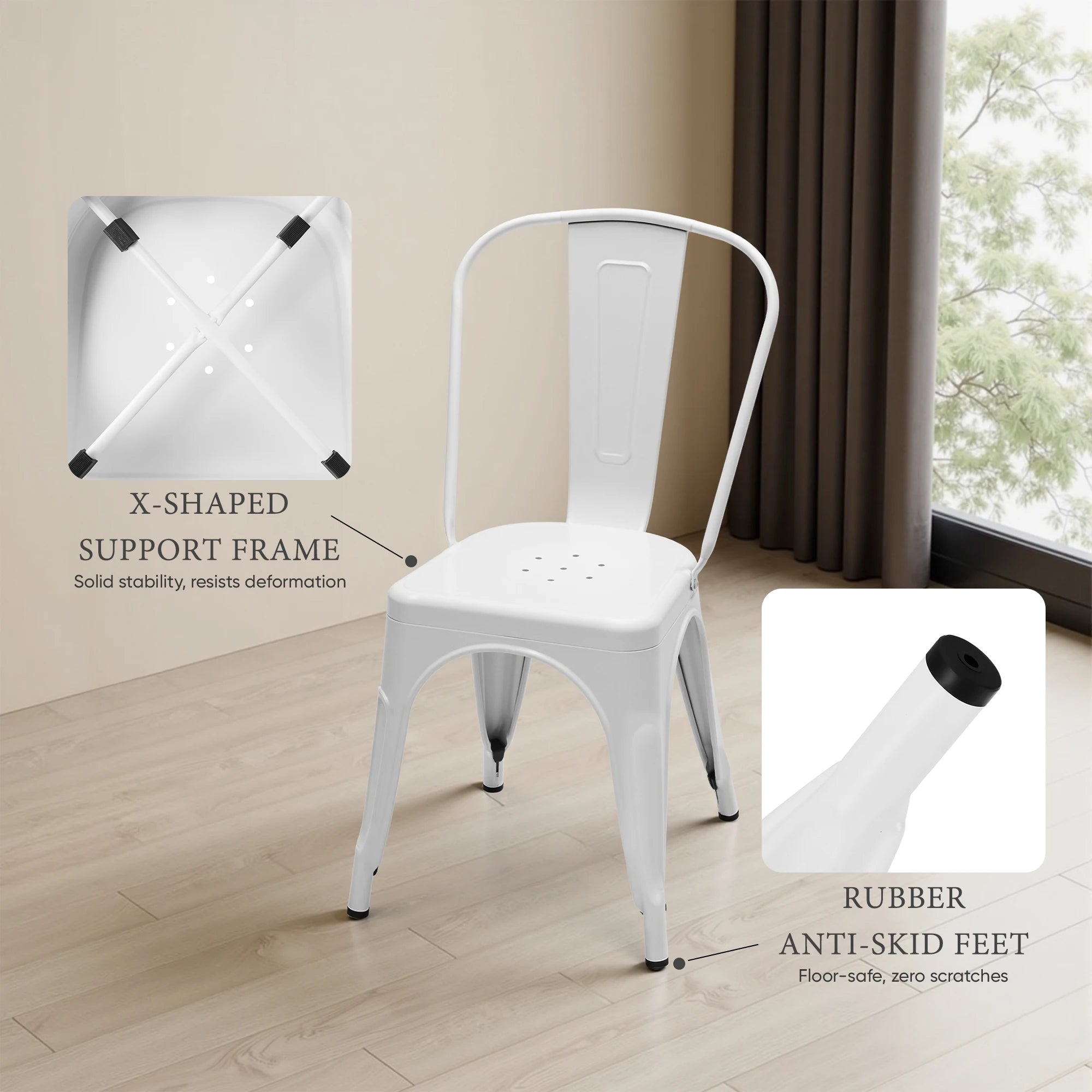 JHK 18IN Metal Dining Chairs Set of 4 Stackable Patio Outdoor Chairs Modern Chairs 300LBS Weight Capacity For Dining Room