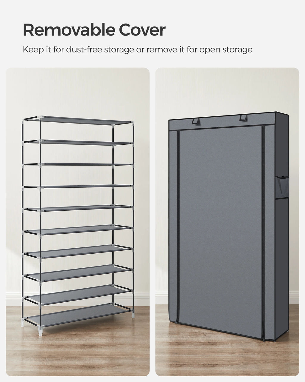 SONGMICS 10-Tier Shoe Rack, Shoe Storage Cabinet with Dustproof Cover, Free-Standing Shoe Storage Organizer for Closet, Entryway