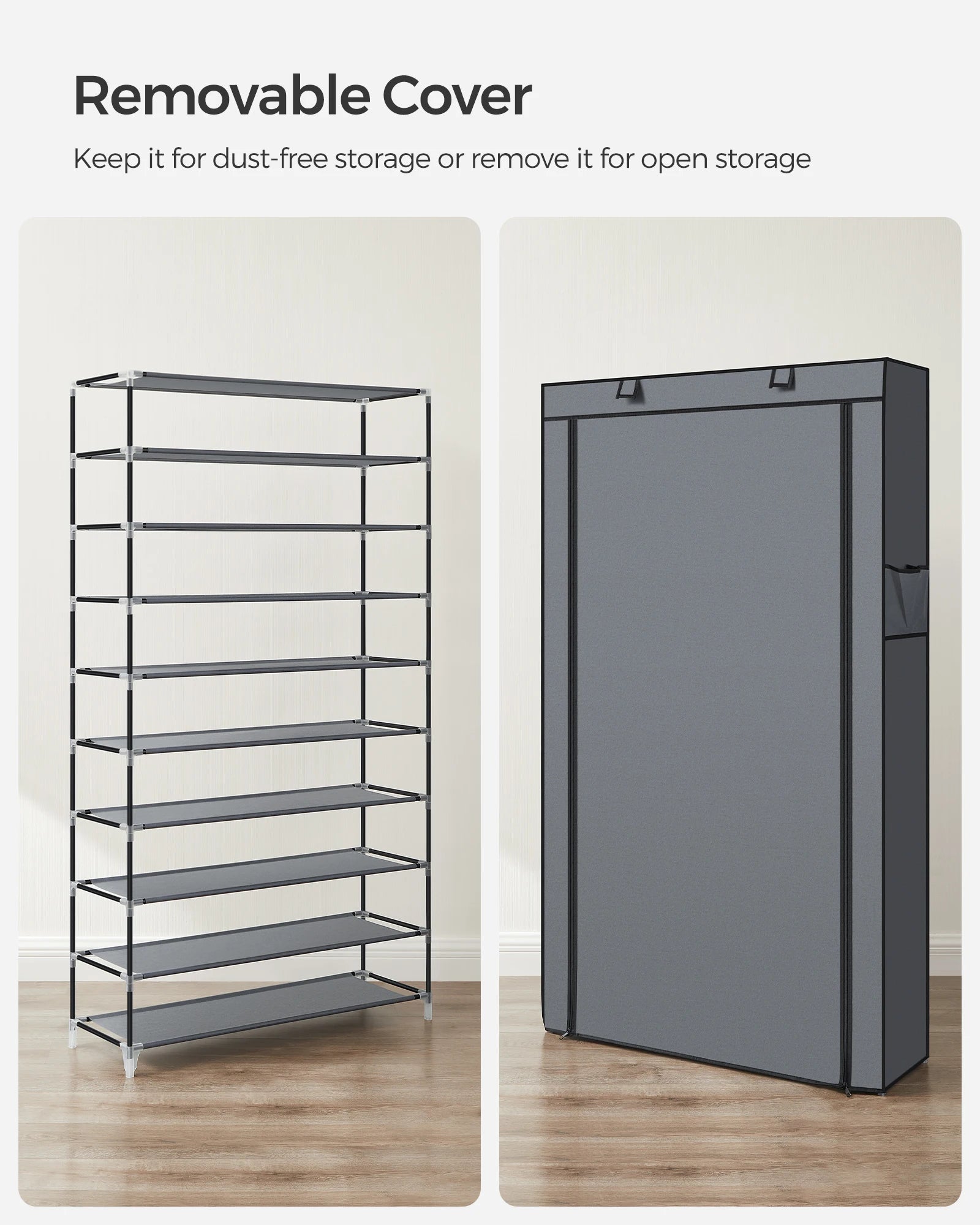 SONGMICS 10-Tier Shoe Rack, Shoe Storage Cabinet with Dustproof Cover, Free-Standing Shoe Storage Organizer for Closet, Entryway
