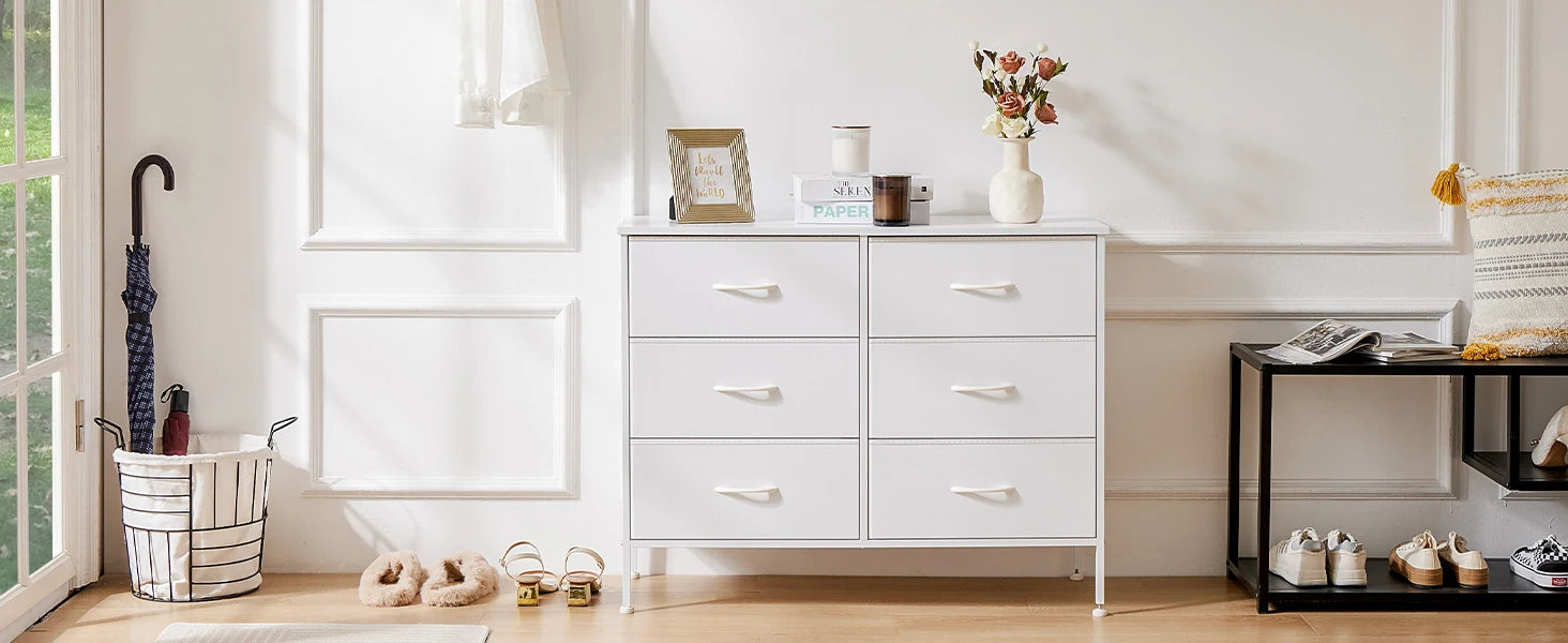 JHK Nightstand 6 Fabric Drawers Dresser For Bedroom Bedside Sofa Table With Storage Closet Chest Display Cabinet Furniture