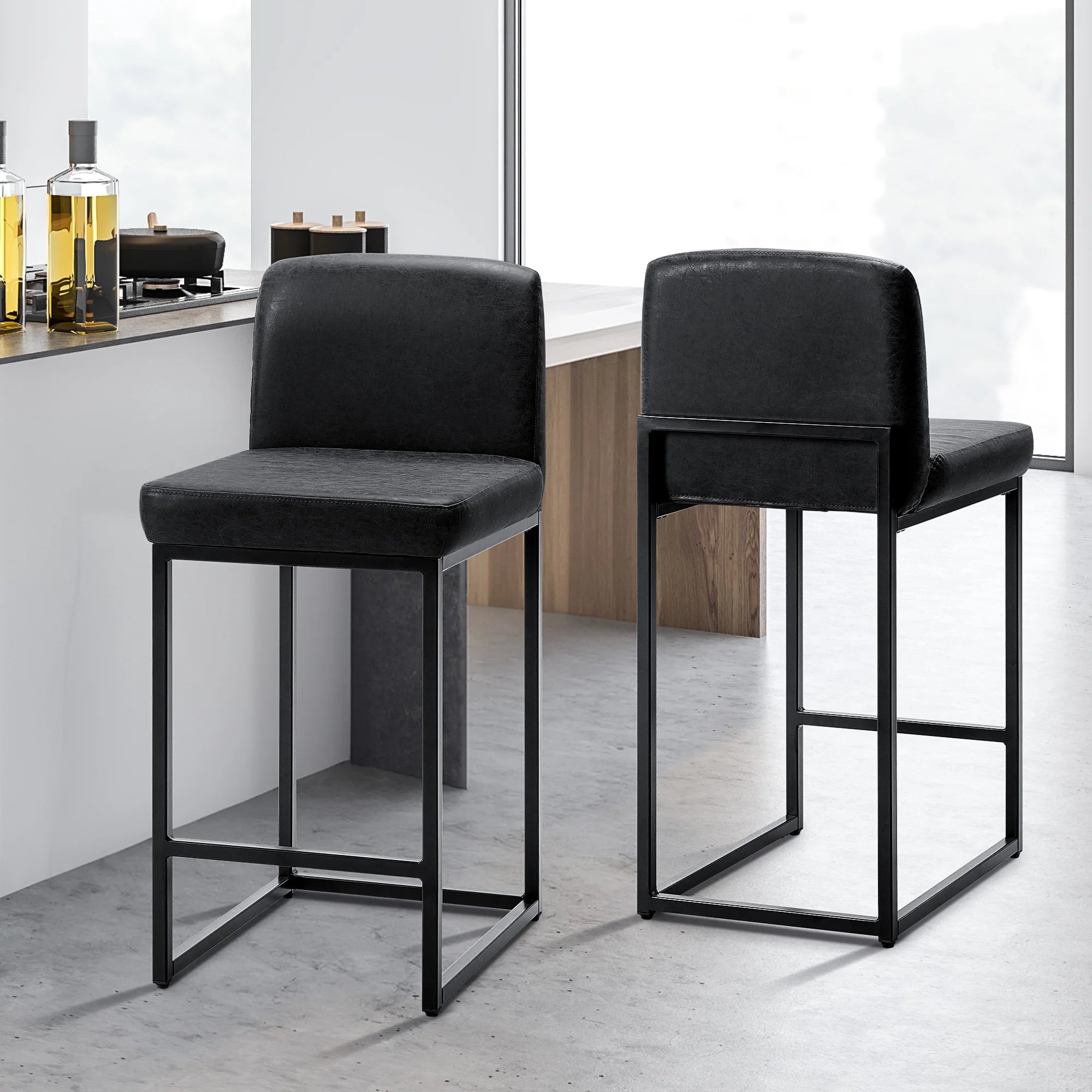 JHK PU Leather Counter Height Drawing Chair Set of 2 Ergonomic Counter Height Chairs with Metal Frame Padded Stools for Office