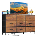JHK TV Stand Dresser with 9 Fabric Drawers Wood Top Media Console for 32-52 inch TV Stand with Storage Display Of Furniture
