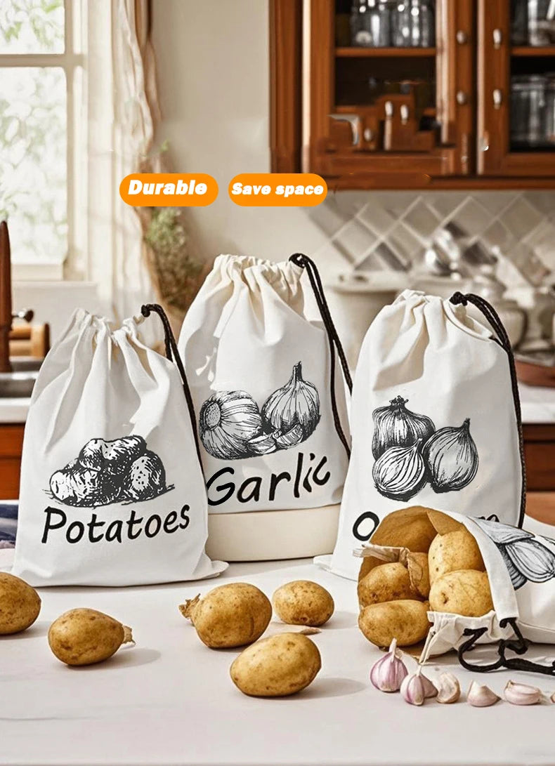 Potato Onion Garlic Storage Bag Durable Kitchen Vegetables Storage Pouch Drawstring Food Storage Bags with Zipper