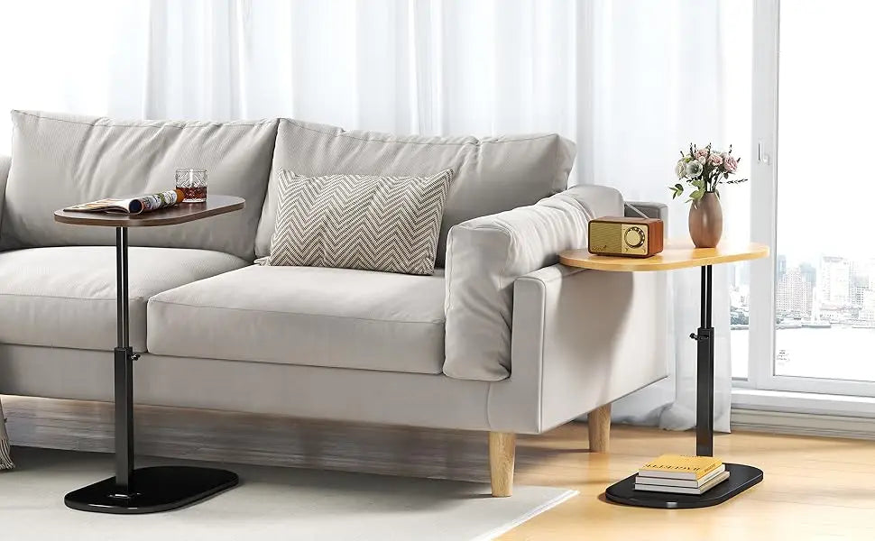 Adjustable C-Shaped Side Table with Swivel Top - Multi-Height End Table for Couch, Bed, Bathtub & Living Room