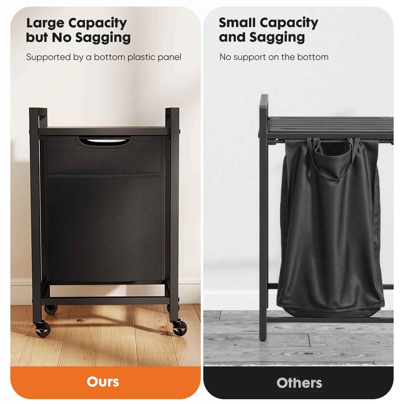 JHK 20IN Cabinets with Movable Wheels Metal Frame and 69L Pull-Out Removable Sorter Bags Clothes Basket Organizer for Furniture