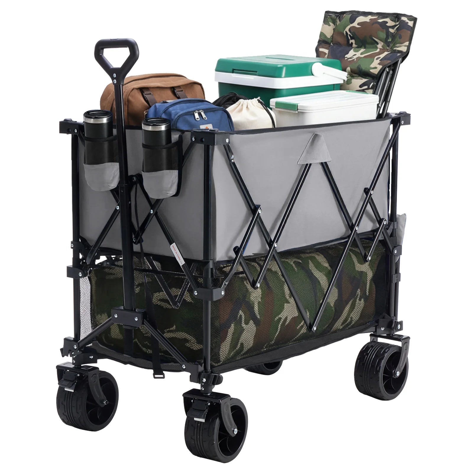 JHK Outdoor Wagons Cart Double Decker 440 lbs Large Capacity Collapsible Foldable Garden Beach Cart for Grocery Garden Camping