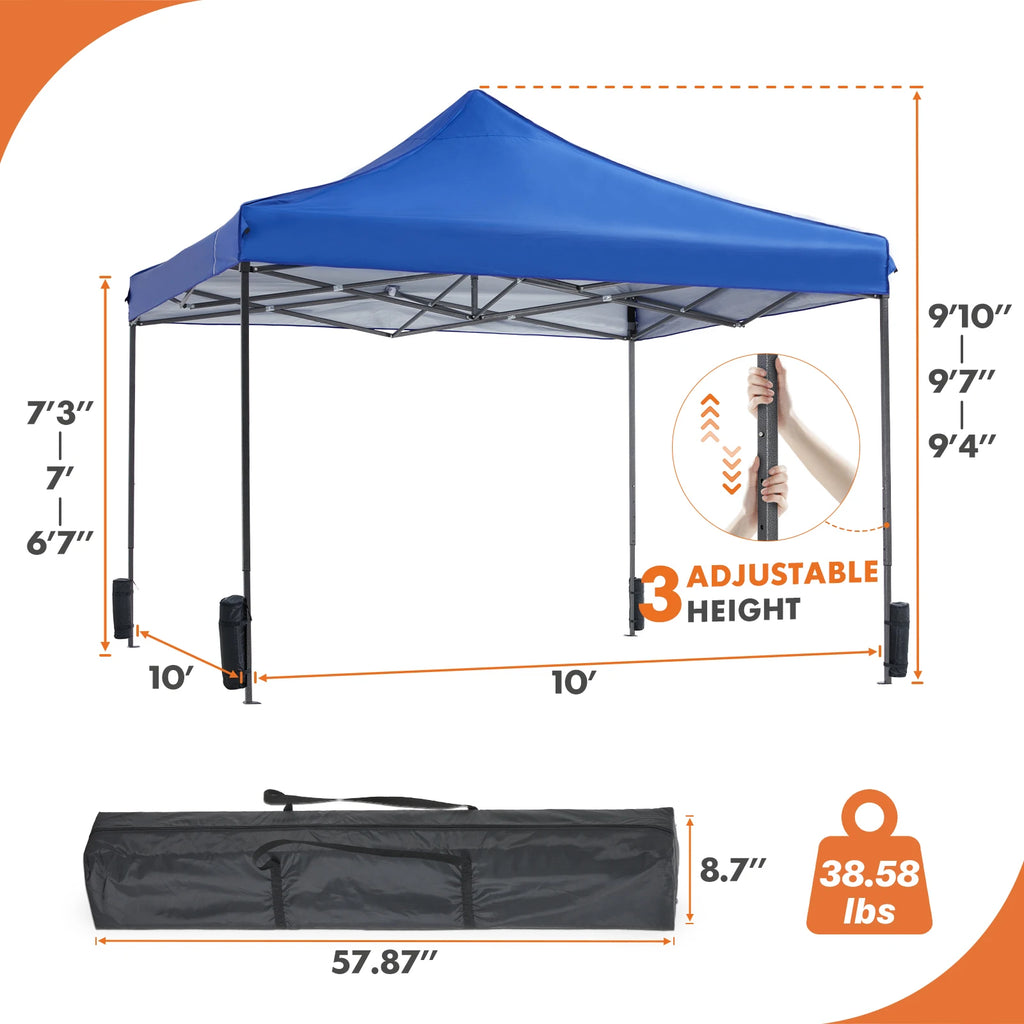 JHK 10x10ft Pop Up Outdoor Canopy Tent Easy Setup Shade Instant Portable Sun Shelter Canopy Tent with Sand Bags for Camping