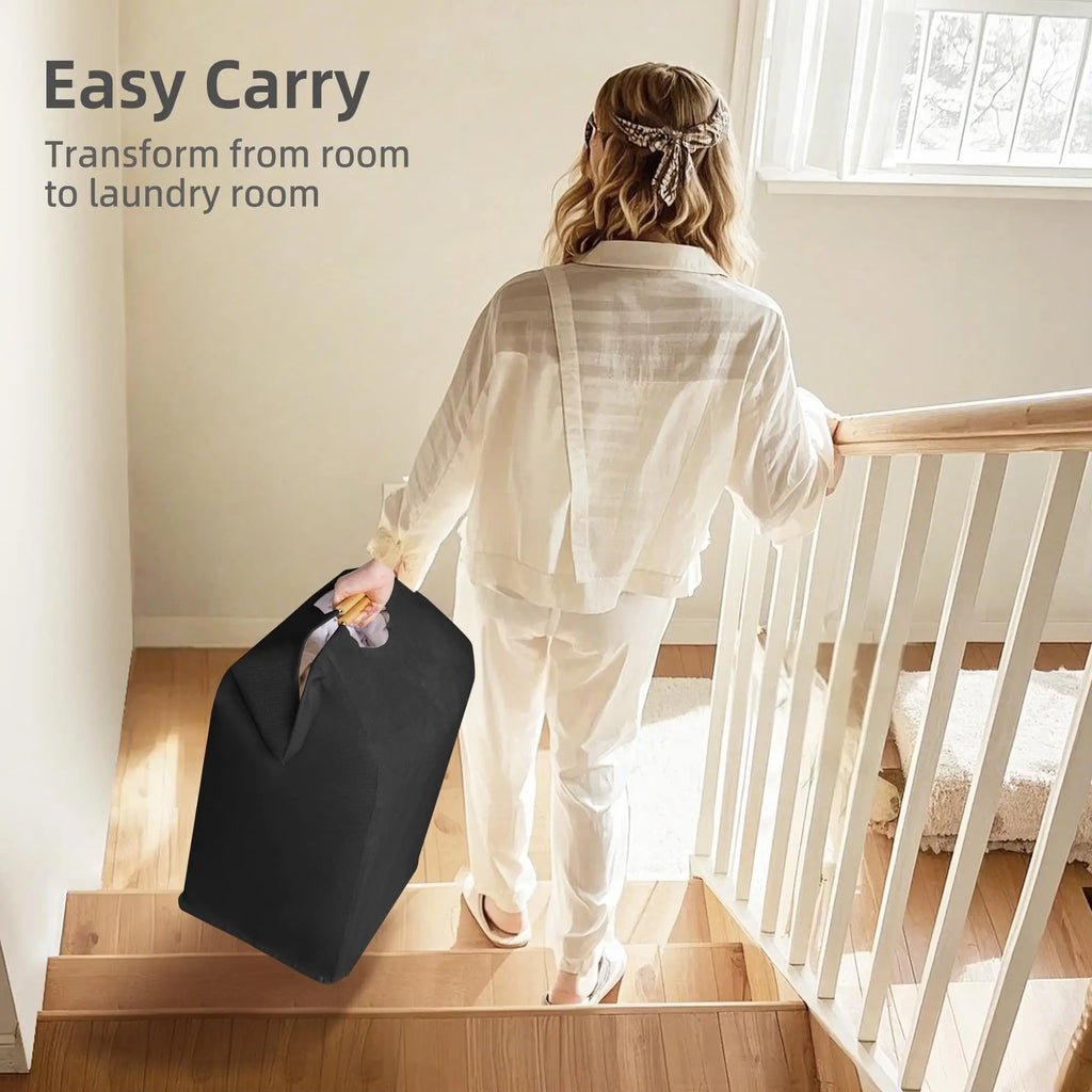 Large Capacity Laundry Basket Portable Dirty Clothes Storage Basket With Handle Black Durable Linen Foldable Laundry Basket