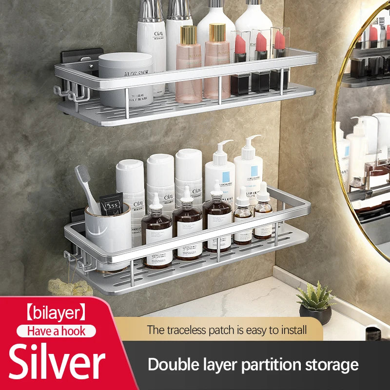 Bathroom Storage Rack Stainless Steel Anti Rust Storage Shower Rack Suction Cup Storage Rack Household Storage Appliances