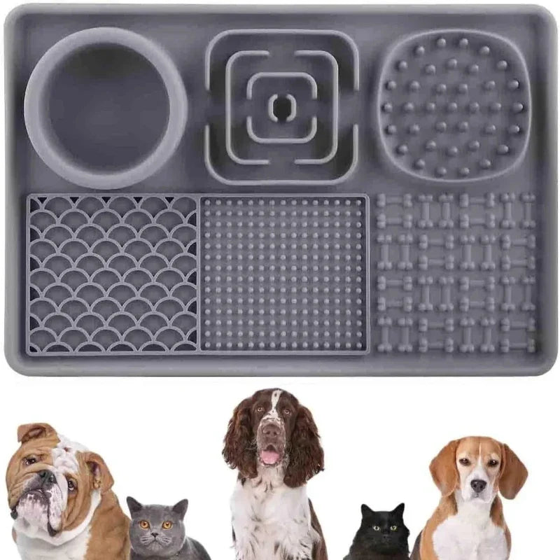 6-in-1 Silicone Rubber Slow Feeder Dog Bowl Set Pet Licking Pads, Pet Food Utensils Non-Slip Lick Mat & Water Bowl for Cats/Dogs