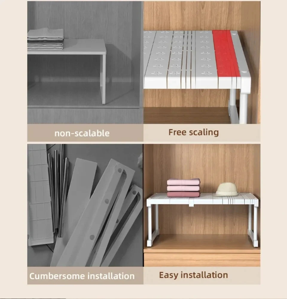 Closet Shelf Wardrobe Organizer Stackable Shelves Clother Storage Rack Telescopic Punch-Free Adjustable Wardrobe Divider Board
