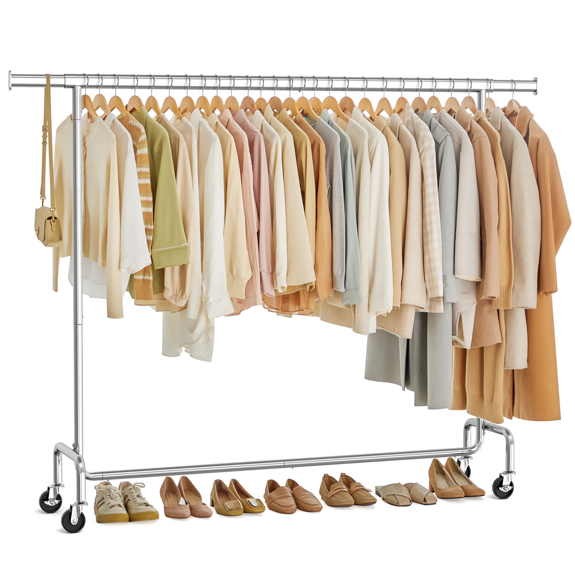SONGMICS Clothes Rack with Wheels, Heavy-Duty Garment Rack with Extendable Hanging Rod, 243 lb Load Capacity, 17.7 x (63-78.7) x