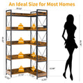 JHK 65 inch L Shaped Bookshelf 5 Tier Corner Bookcase with Hooks and Edge Metal Frame Wooden Open Storage for Living Room Home