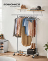 SONGMICS Clothes Rack with Wheels, Heavy-Duty Clothing Rack for Hanging Clothes, Portable, 17.7 x (36.2-52) x 63.6 Inches, with