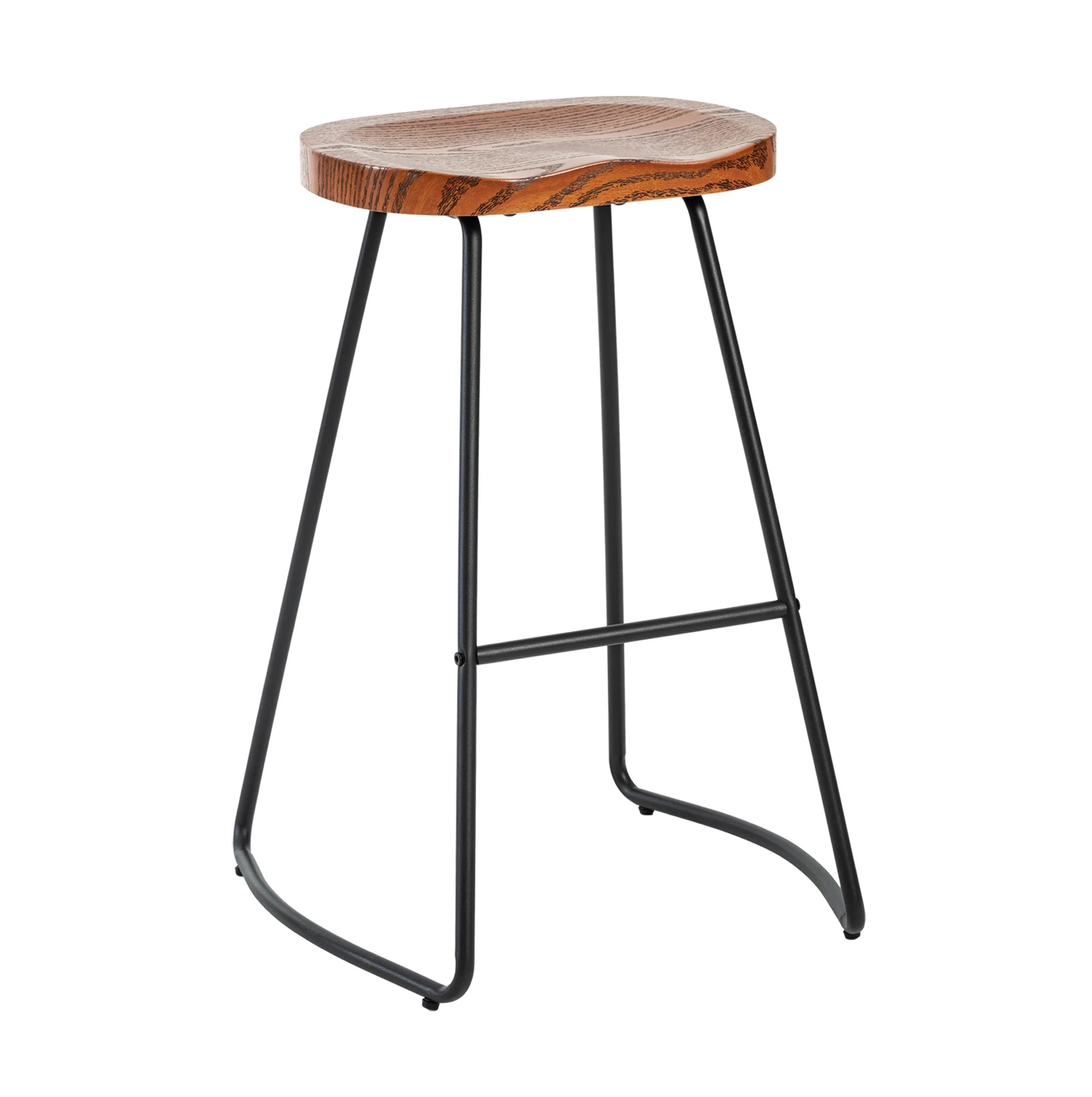 JHK 26 Inch Wood Saddle Seat Drawing Chair Bar Stools Counter Height Backless Counter Stools with Metal Legs for Office Home