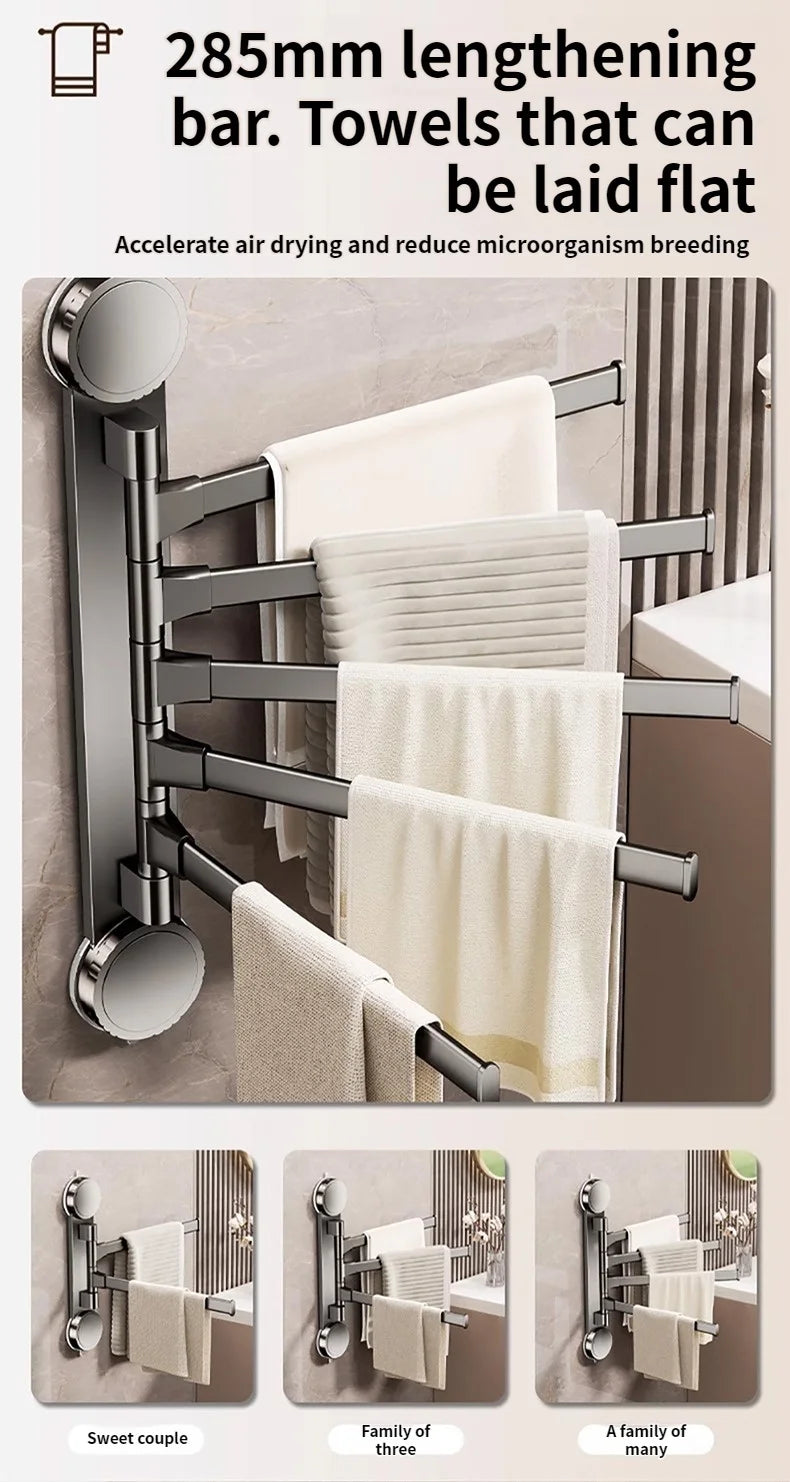 No Need To Drill Suction Cup rotating towel rack multi-bar folding rack towel rack Bathroom bath towel rack Kitchen storage rack