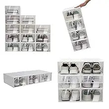 24 Pack Shoe Storage Boxes, Clear Plastic Stackable Shoe Organizer, Foldable Shoe Rack, Space-Saving Home & Office Organizatio