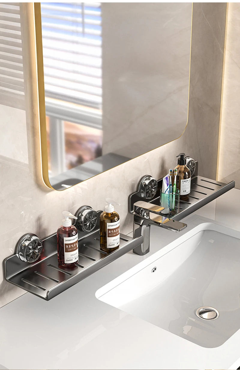 1pc Bathroom Sink Storage Rack Suction Cup Faucet Draining Rack Punch free Wall-mounted Toiletries Shelf Bathroom Organizer