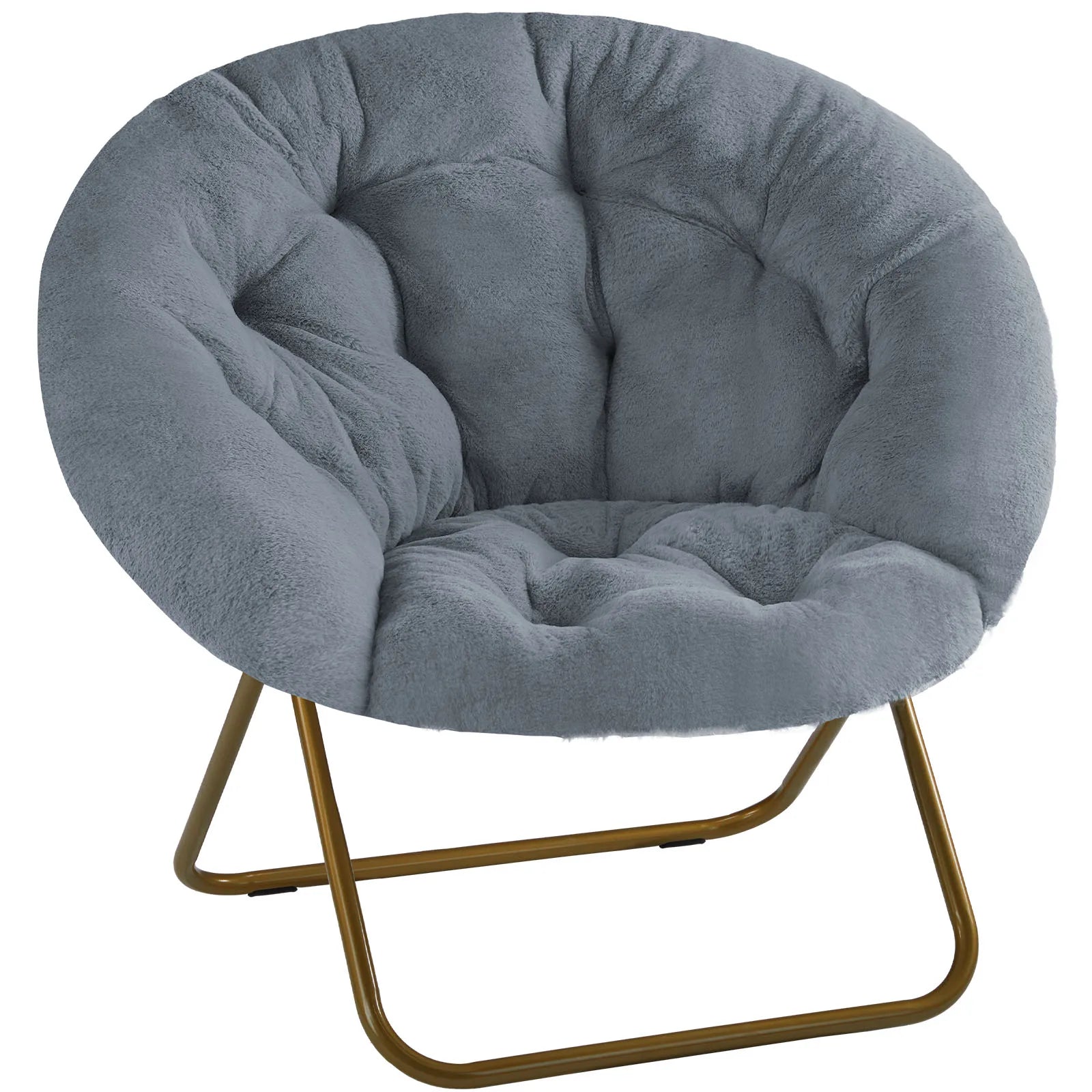 JHK Faux Fur Cozy Saucer Chairs For Living Room Folding Thick Padded Seat Metal Frame X-Large Reading Lounge Furniture