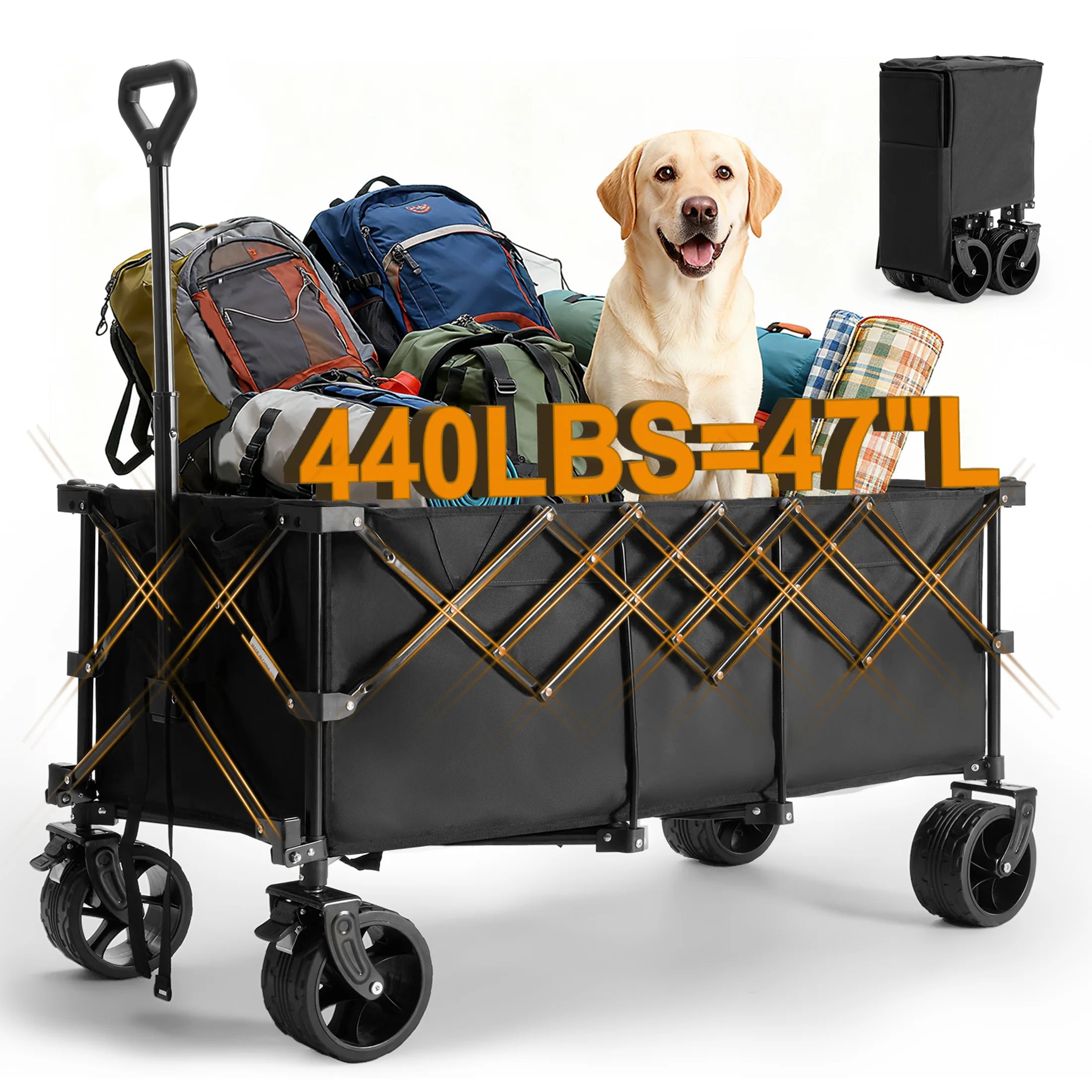 JHK Outdoor Collapsible Foldable Garden Beach Cart 440lbs Large Capacity Wagon Cart Utility Grocery Wagon for Shopping Sports