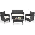 JHK 4 Piece Outdoor Patio Furniture Set with Soft Cushion and Glass Table Manual Weaving Wicker Rattan Patio Chairs For Garden