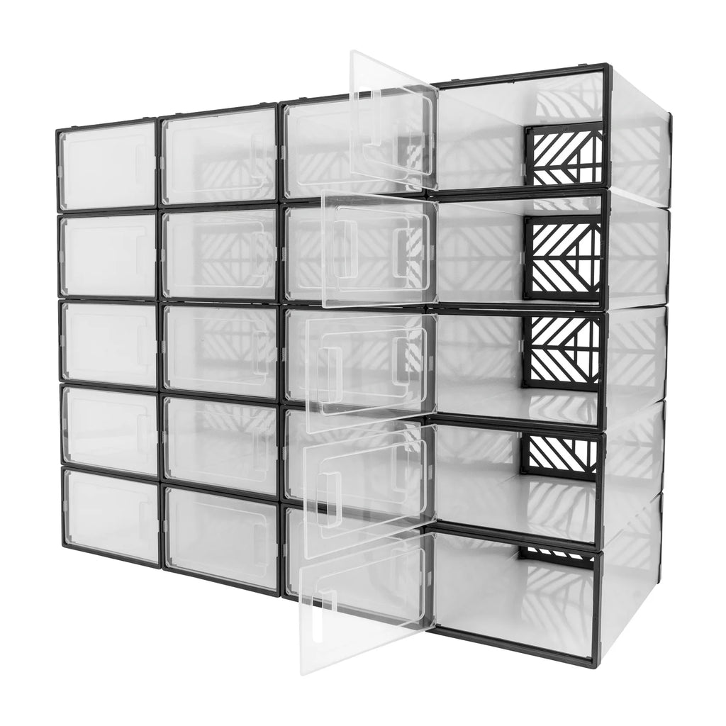 20 Pcs Shoe Storage Box Transparent PP Plastic Shoe Cabinet Moisture & Dust Proof Modern Organizer Black/White