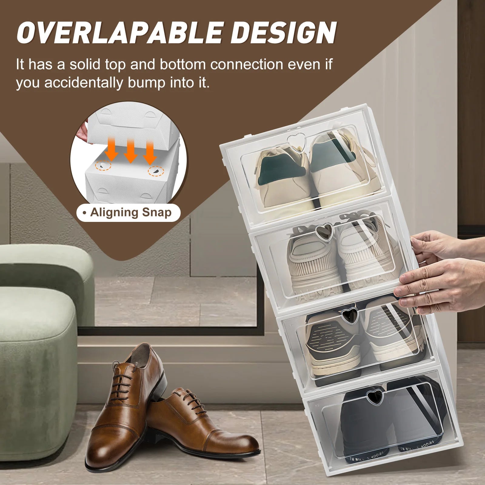 20PCS Foldable Flip Shoe Boxes Set, Shoe Rack Stackable Storage Container Plastic Clear Shoe Case Home Organizer 33*23*14cm