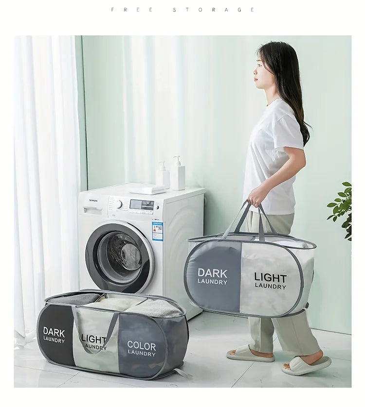 1pc Folding Classified Laundry Basket Breathable Separated Dirty clothes Storage Basket with Handle Large Capacity Laundry Bag