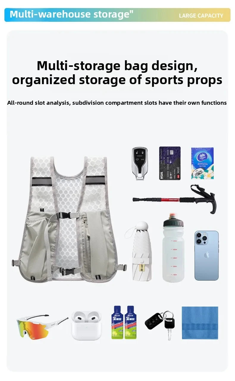 1pc Biking Running Storage Vest Lightweight Running Vest Reflective Phone Water Bottle Storage Pocket Mesh Breathable Sport Vest
