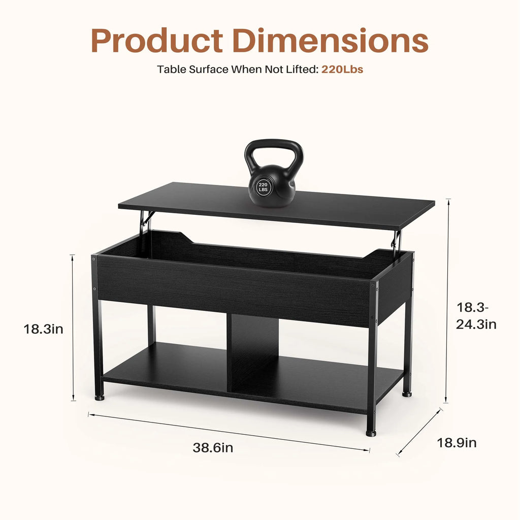 JHK 39IN Lift Top Coffee Tables For Living Room Wood Dining Tables Adjustable Height Storage Shelf Easy Lift Or Lower Tea Desk