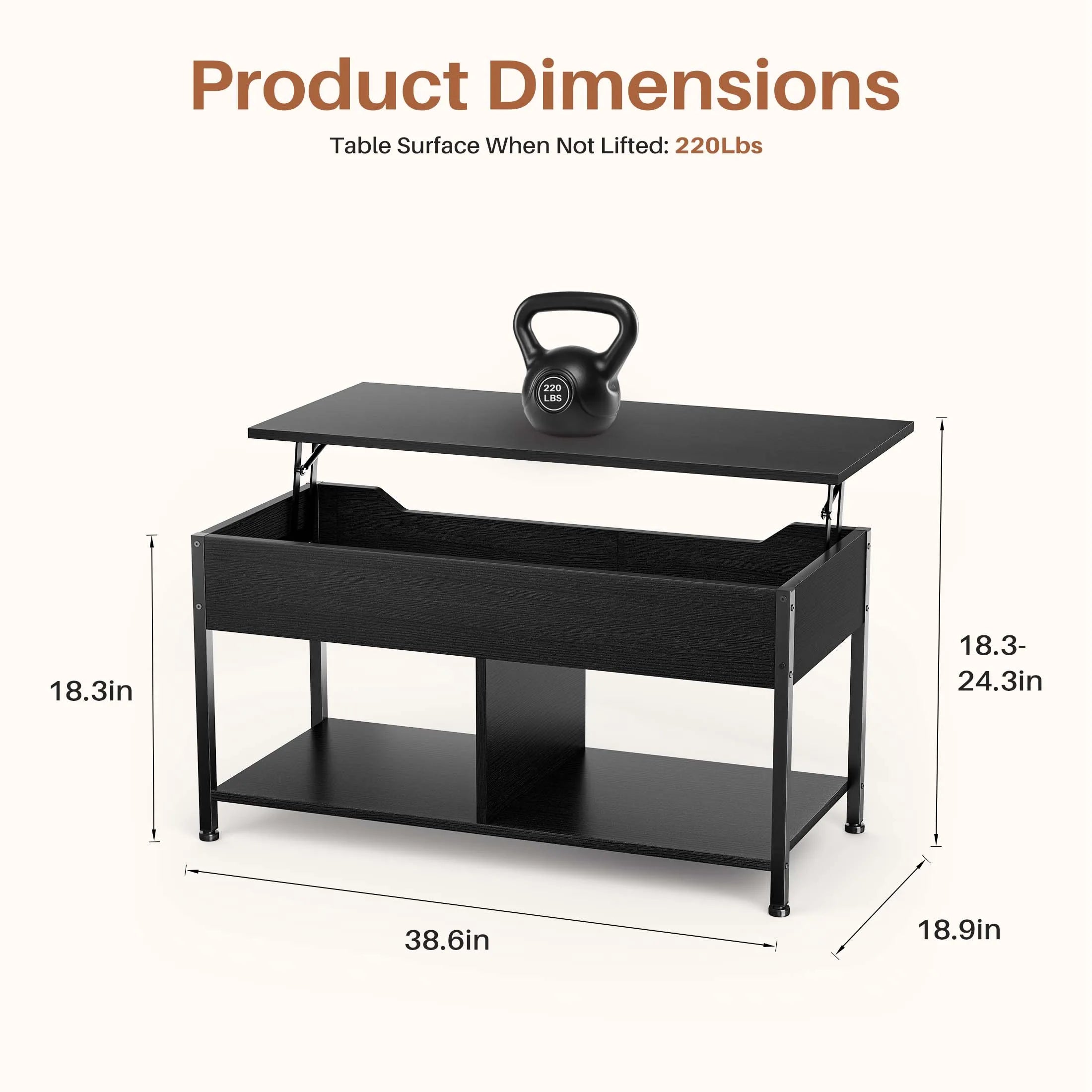 JHK 39IN Lift Top Coffee Tables For Living Room Wood Dining Tables Adjustable Height Storage Shelf Easy Lift Or Lower Tea Desk