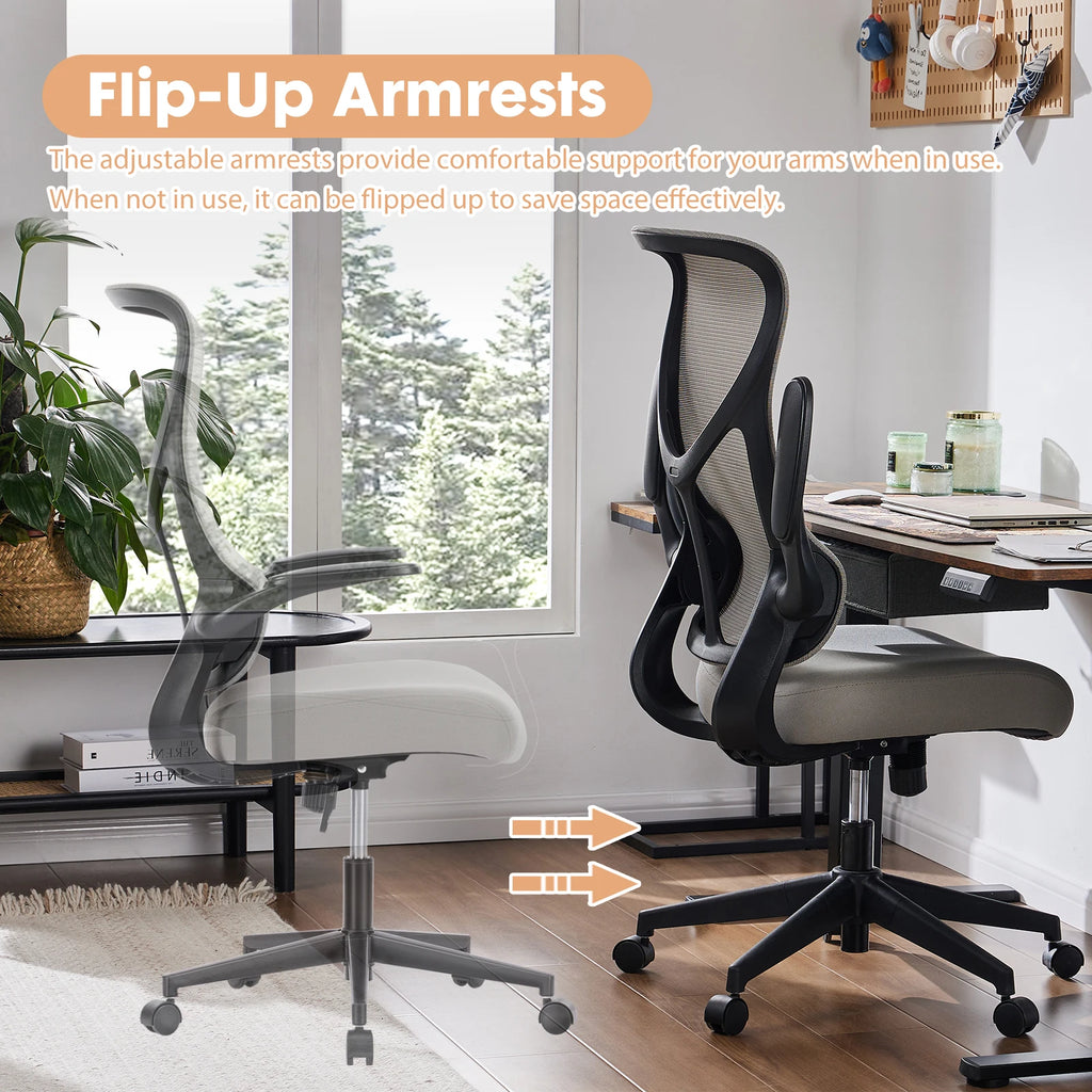 JHK Mesh Lumbar Support Office Desk Computer Chair Ergonomic High Back Swivel Rolling Gaming Chairs With Wheels And Flip-up Arms
