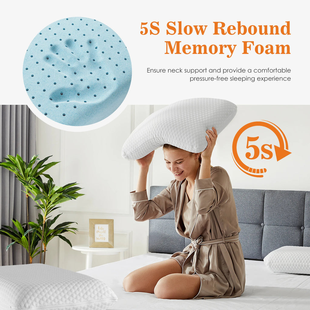 JHK 2-pieces Memory Foam Pillows Standard Size Neck Pillow Ventilated Cooling Bed Pillow with Removable Washable Cover Comfort