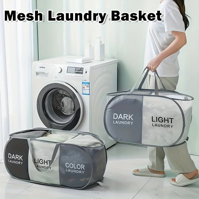 1pc Folding Classified Laundry Basket Breathable Separated Dirty clothes Storage Basket with Handle Large Capacity Laundry Bag