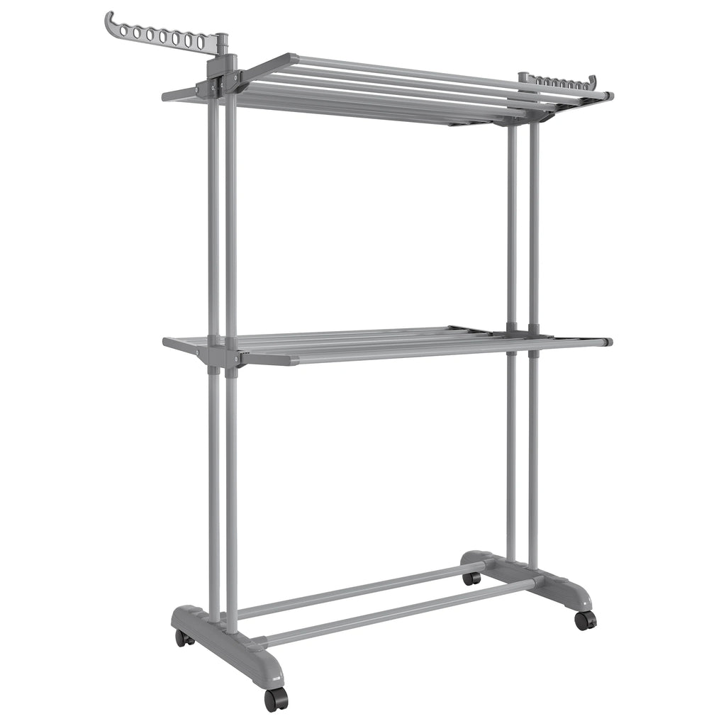 SONGMICS Clothes Drying Rack 3-Tier, Foldable Laundry Drying Rack 58.3-Inch Tall, Stainless Steel, Rolling Clothes Horses, Cloth