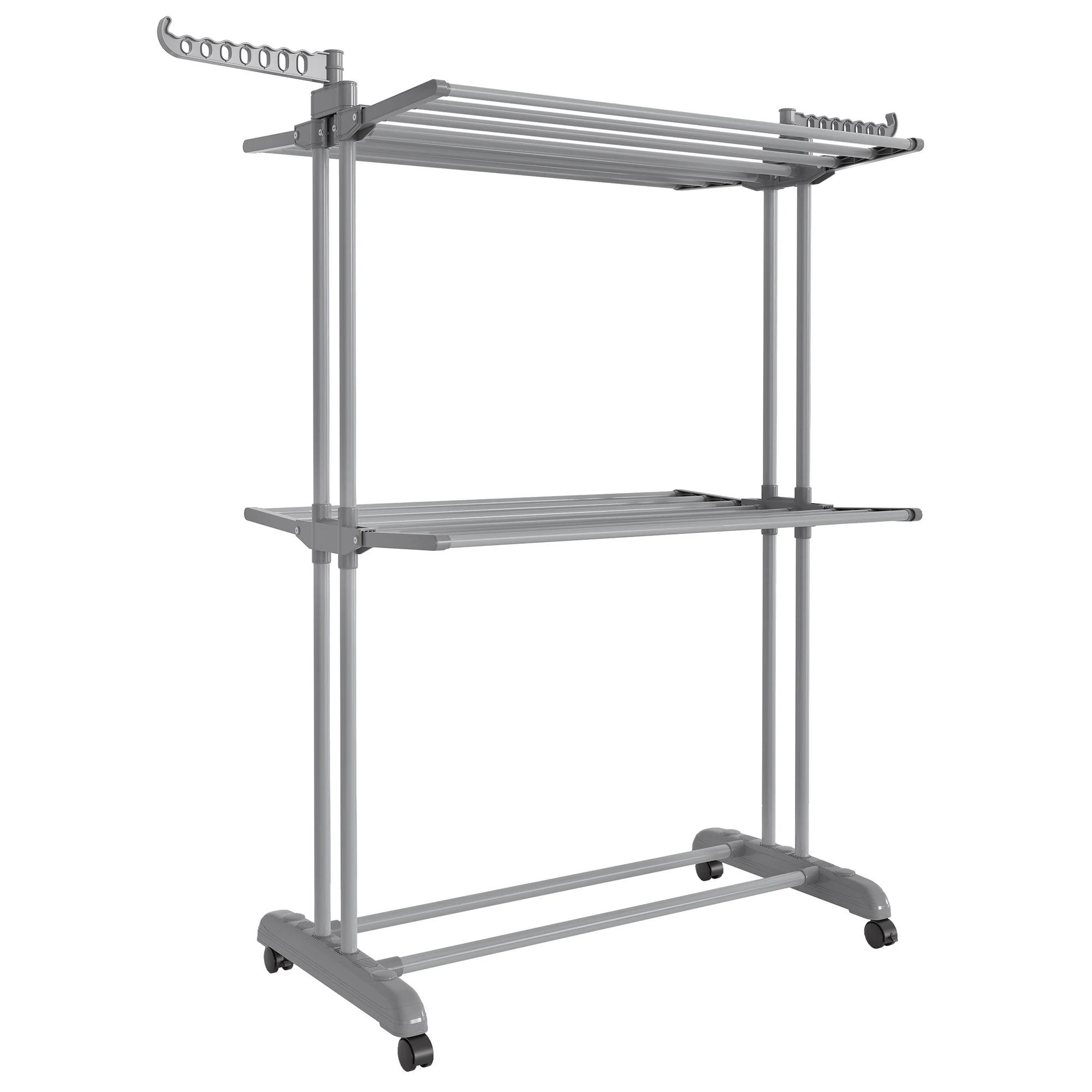SONGMICS Clothes Drying Rack 3-Tier, Foldable Laundry Drying Rack 58.3-Inch Tall, Stainless Steel, Rolling Clothes Horses, Cloth
