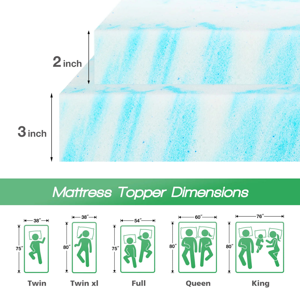 JHK 3 Inch Memory Foam Soft Mattress Topper CertiPUR US Certified Thick Gel Cooling Mattress Soft and Breathable Bed Topper