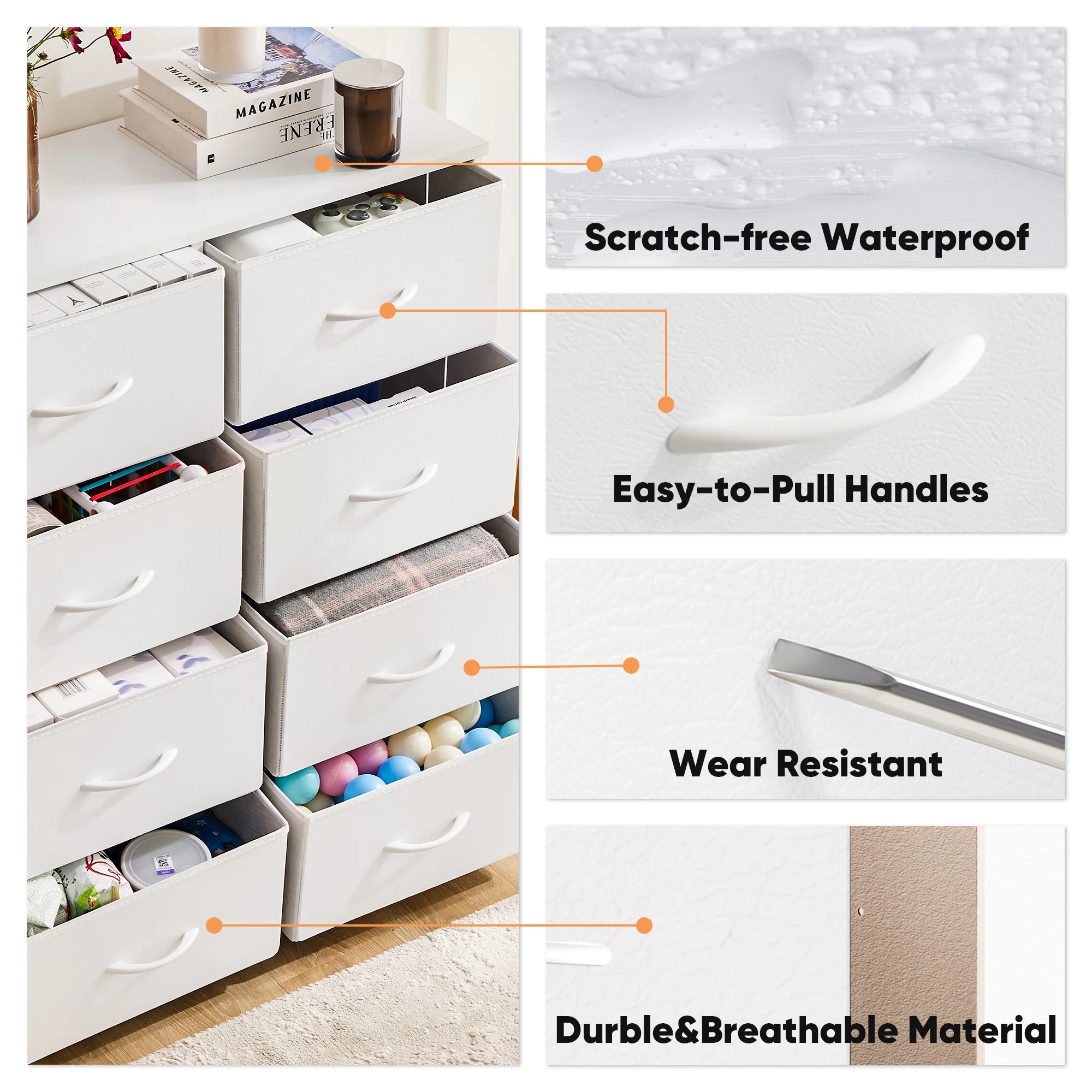 JHK Dresser Children's Wardrobe For Bedroom With 8 Fabric Drawers Storage Cabinet Steel Frame Assembly Closet For Home Furniture