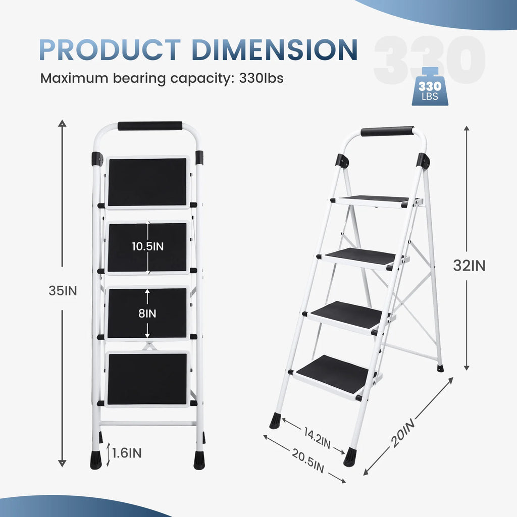 JHK 4 Step Ladder Folding Sturdy Step Stool with Anti-Slip Pedal 330lbs Capacity Steel Portable Heavy Duty Step Stool for Home