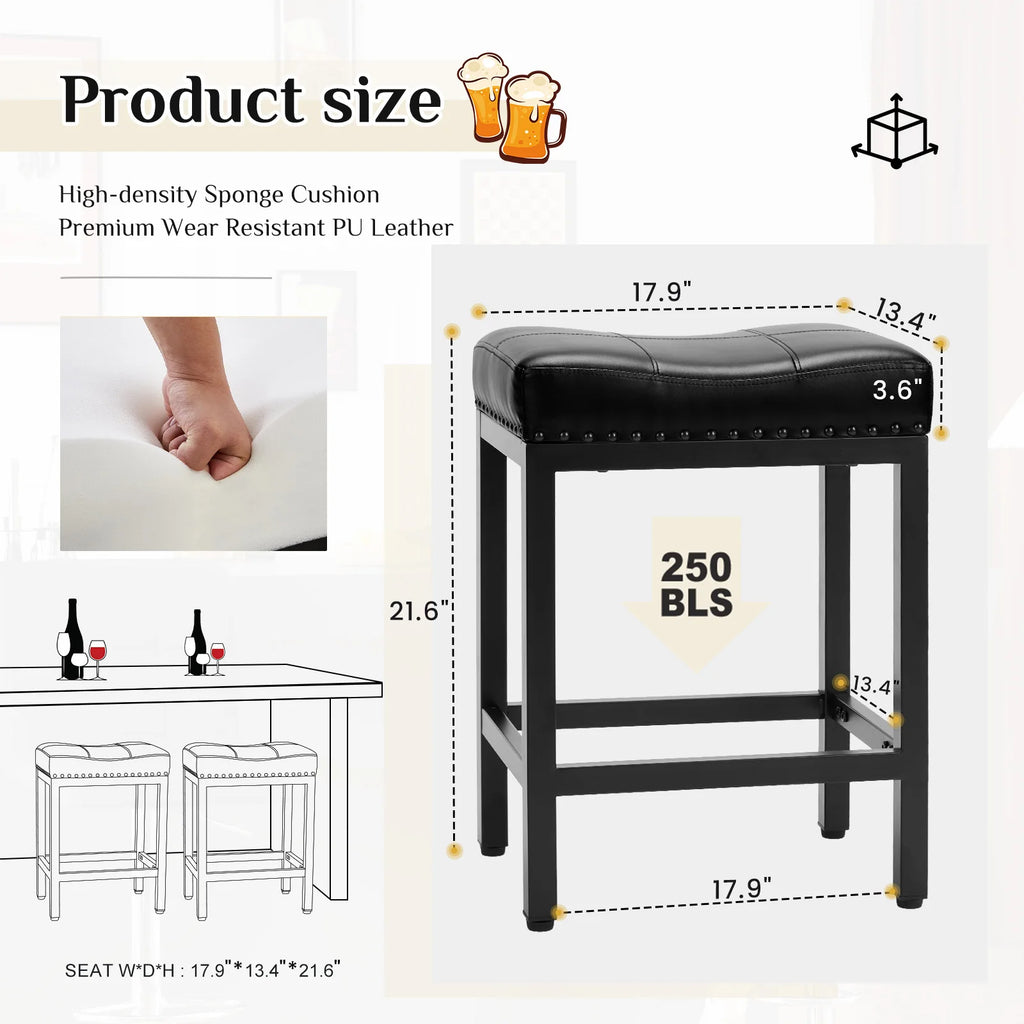 JHK Bar Stools Saddle-Style Pu Leather Upholstered Chair Counter Height Bar Stools with Metal Base Saddle Stools For Kitchen