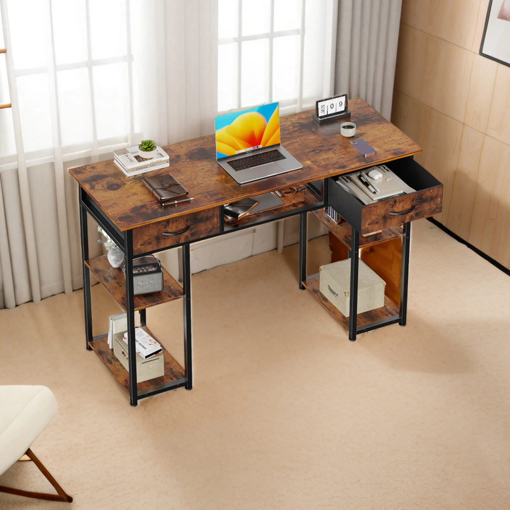 JHK 48 Inch Computer Gaming Desk with Fabric Drawers Storage Shelves Metal Frame Adjustable Feet Table For Bedroom Home Office
