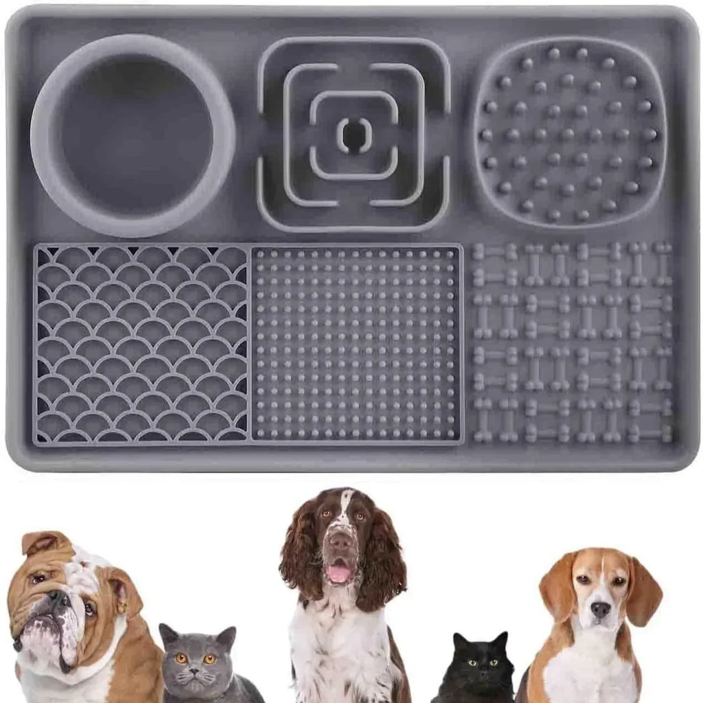 6-in-1 Silicone Rubber Slow Feeder Dog Bowl Set Pet Licking Pads, Pet Food Utensils Non-Slip Lick Mat & Water Bowl for Cats/Dogs