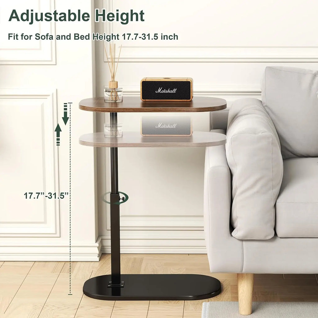 Adjustable C-Shaped Side Table with Swivel Top - Multi-Height End Table for Couch, Bed, Bathtub & Living Room