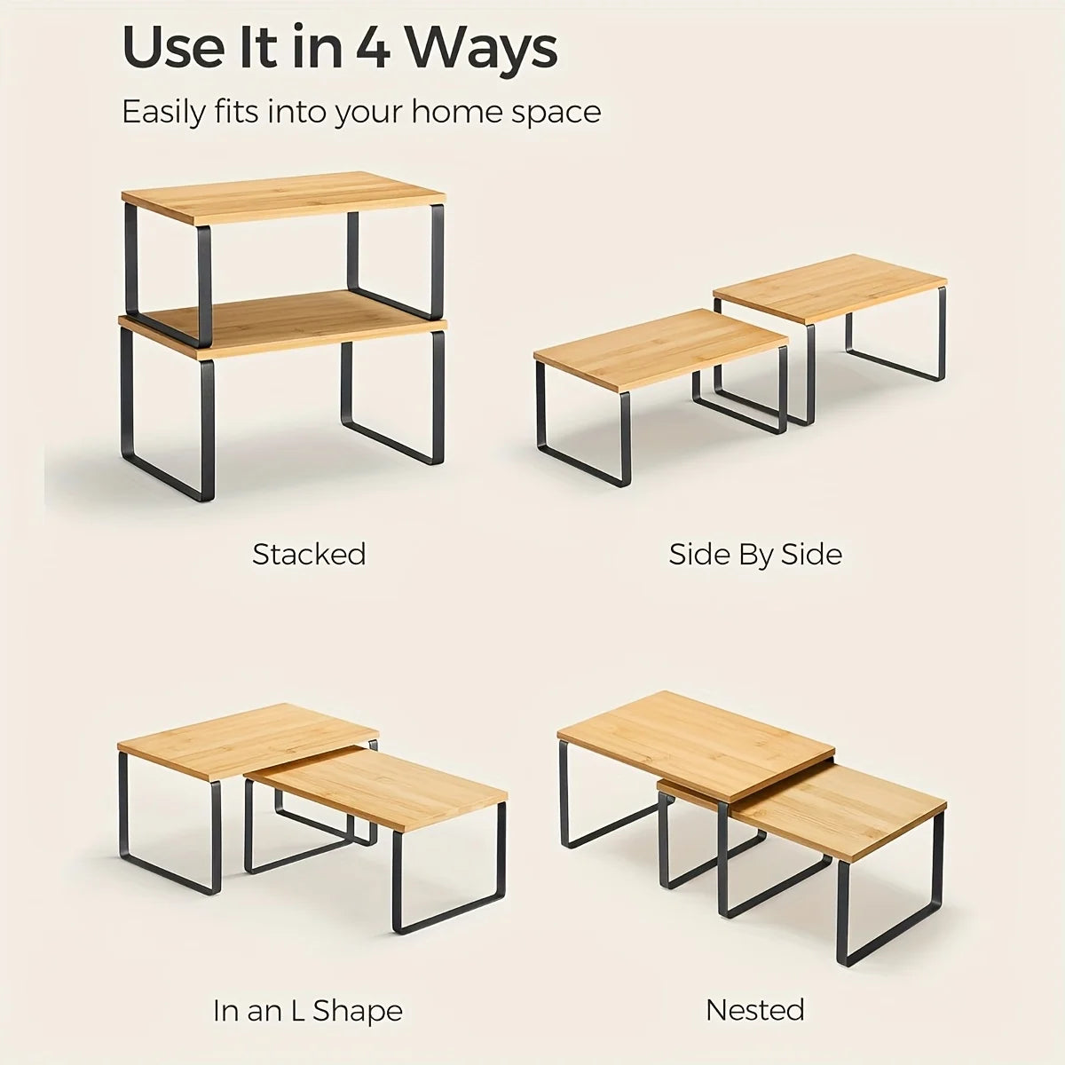 Kitchen Counter Shelves Spice Rack Set of 2, Stackable Cabinet Organizer Shelf, Expandable Kitchen Shelves Organizer for Kitchen