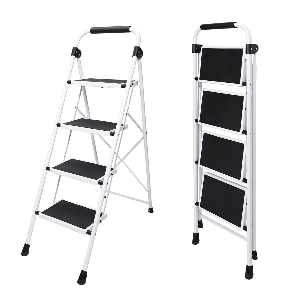 JHK 4 Step Ladder Folding Sturdy Step Stool with Anti-Slip Pedal 330lbs Capacity Steel Portable Heavy Duty Step Stool for Home